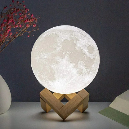 LED Night Light 8cm Moon Lamp Battery Powered With Stand Starry Lamp Bedroom Decor Night Lights Kids Gift Button Cell
