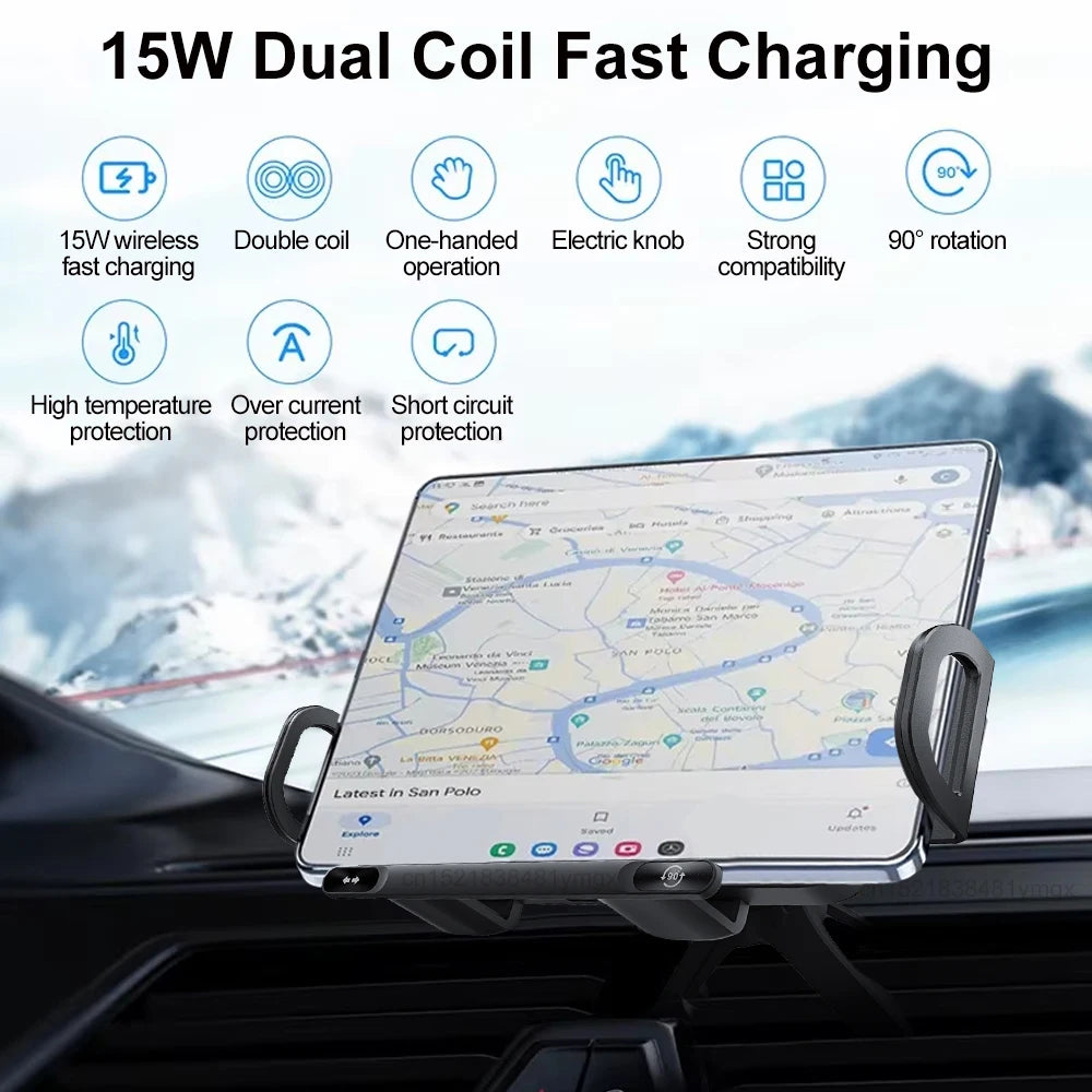 Car Wireless Charger Dual Coil Fold Screen Car Fast Charging Stand for Samsung Galaxy Z Fold 6 Flip 3 Air Vent Car Phone Holder
