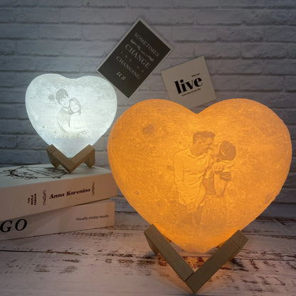Customized Moon Lamp with Photo Text Heart Shape 3D Printed Moon Night Light Personalized Gifts for Birthday Father Mother's Day