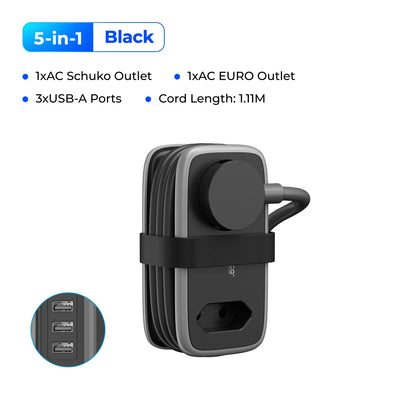 ORICO EU Plug Power Strip with 2AC 3USB Port with 1.1M Extension Cable 5-In-1Travel Smart Socket for Home/Travel Save Space