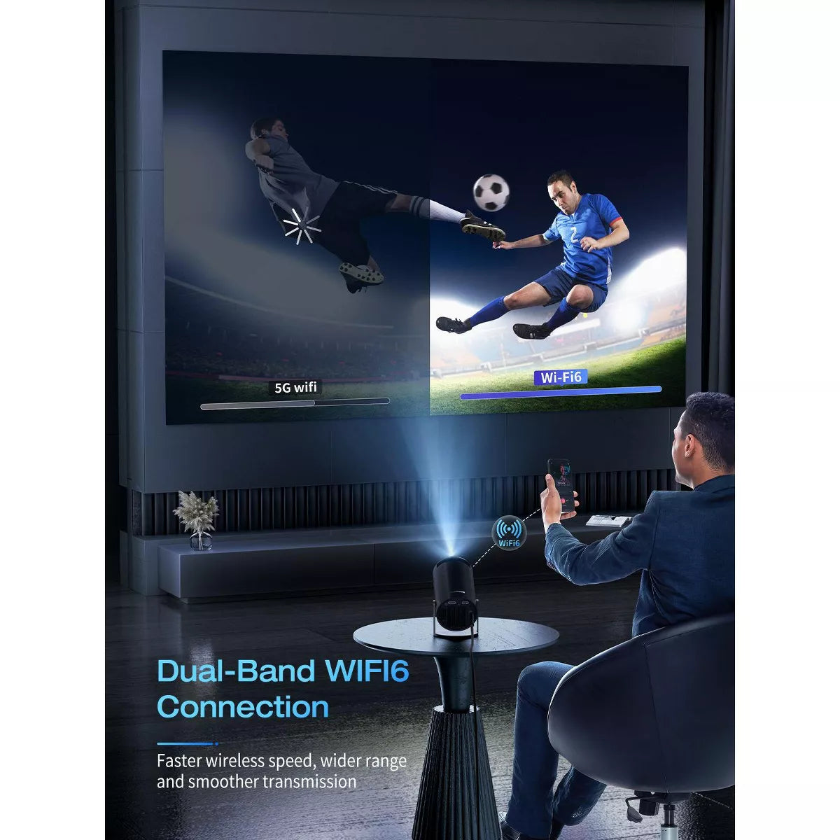 ARTSEA Projector 4K 1080P Support, Mini Projector Smart for Movie Projection Compatible with Phone