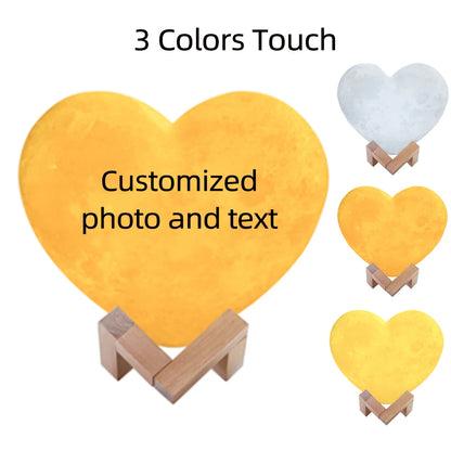 Customized Moon Lamp with Photo Text Heart Shape 3D Printed Moon Night Light Personalized Gifts for Birthday Father Mother's Day
