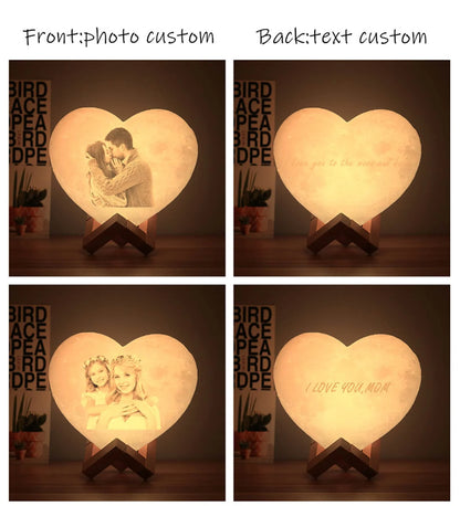 Customized Moon Lamp with Photo Text Heart Shape 3D Printed Moon Night Light Personalized Gifts for Birthday Father Mother's Day