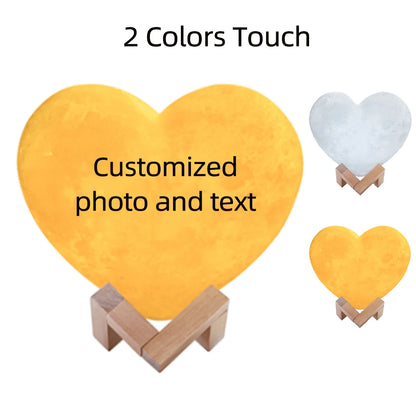 Customized Moon Lamp with Photo Text Heart Shape 3D Printed Moon Night Light Personalized Gifts for Birthday Father Mother's Day