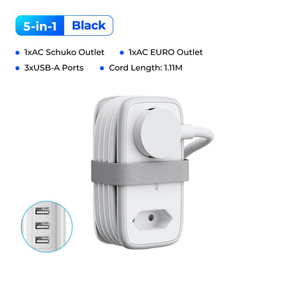ORICO EU Plug Power Strip with 2AC 3USB Port with 1.1M Extension Cable 5-In-1Travel Smart Socket for Home/Travel Save Space
