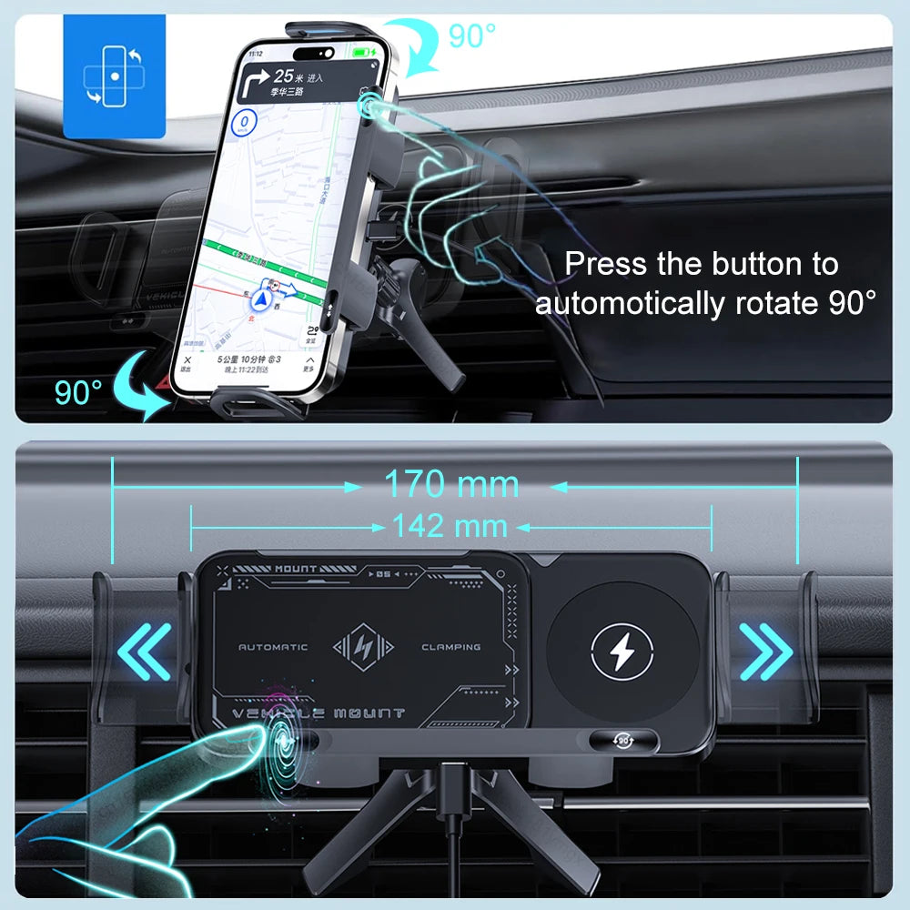 Car Wireless Charger Dual Coil Fold Screen Car Fast Charging Stand for Samsung Galaxy Z Fold 6 Flip 3 Air Vent Car Phone Holder