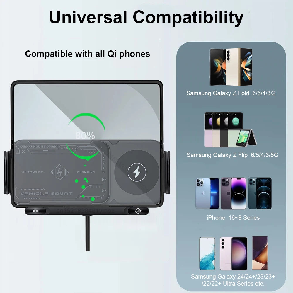Car Wireless Charger Dual Coil Fold Screen Car Fast Charging Stand for Samsung Galaxy Z Fold 6 Flip 3 Air Vent Car Phone Holder