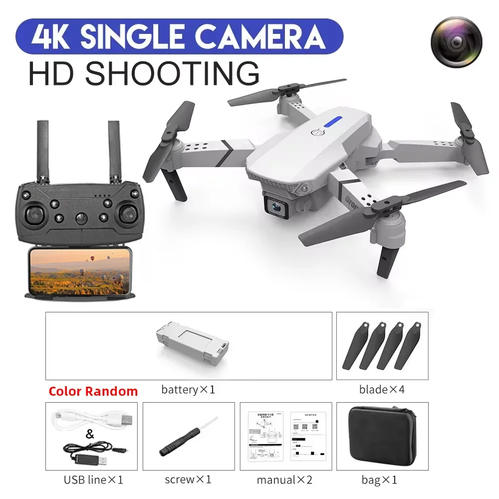 2025 E88 Pro WiFi FPV Drone - Single/Dual 4K/1080P Camera, Wide-Angle HD, Altitude Hold, Foldable Quadcopter RC Helicopter Toy