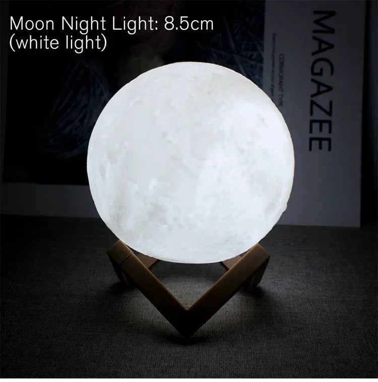 LED Night Light 8cm Moon Lamp Battery Powered With Stand Starry Lamp Bedroom Decor Night Lights Kids Gift Button Cell